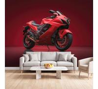 Rouge Noir Moto Papier Peint Mural 300 x 210 cm | Sports Compétition Papier Peint Panoramique Photo pour Salon Chambre Enfant Bureau Salle à manger