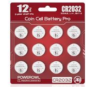 Rouge POWEROWL Lot de 12 Piles CR2032 3V, Piles Boutons Haute Capacité pour Détecteurs de Mouvement, Capteurs d'Ouverture et Alarmes de Maison