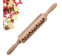 Rouleau à empreintes cerf de Noël, moule à biscuits en bois de 35 cm, motif sapin et flocons gravé, ustensile de pâtisserie DIY pour biscuits de Noël en relief