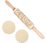 Rouleau à motifs floraux en bois - 35 cm de long - Motifs 3D pour biscuits de boulangerie - Ustensile de cuisine à monter soi-même - Accessoires de pâtisserie - Biscuits faits maison