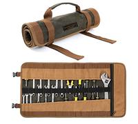 Rouleau à outils en toile, 23 poches, sac à outils robuste en toile cirée de 16OZ (66 x 33 cm (L x l), sac à outils enroulable avec boucles et poignée - Vert militaire
