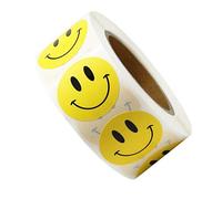 Rouleau à stickers motif visage smiley jeu pour enfant, autocollants récompenses jaunes, sourire joyeux, 500 pièces par unité,