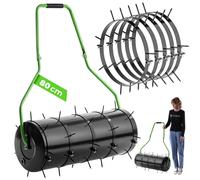 Rouleau aérateur de gazon KADAX 80 cm, pouvant être rempli d'eau ou de sable, rouleau de gazon avec clous de 6 cm, aérateur de gazon en acier, rouleau de jardin pour une aération efficace du gazon