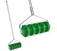 Rouleau aérateur de gazon - Manuel avec pointes - Largeur de travail 45 cm - Poignée amovible 100 cm (3 pièces) - Acier galvanisé/PP - Vert foncé