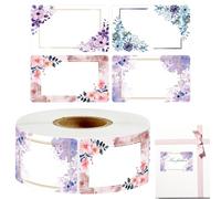 Rouleau d'autocollant pour les - Sac d'emballage cadeau autocollants avec motif de fleur, étiquettes d'autocollants pour la gelée, conserve, pots, et plus encore, avec zone vierge pour l