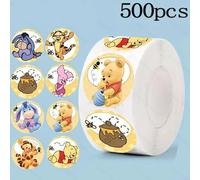 Rouleau d'autocollants décoratifs adhésifs de dessin animé Winnie l'ourson, 500 pièces, pour enfants, journal, scrapbook, enveloppe, cadeau artisanal 500pcs-05
