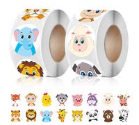Rouleau de 2 Autocollants Animaux, Gommettes Autocollantes, Stickers Enfants, Gommettes, Sticker Rondes, Autocollant Enfant pour Stickers Scrapbooking École Cartes Cadeau, Cadeau Anniversaire