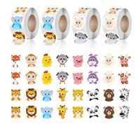 Rouleau de 4 Autocollants Animaux, Gommettes Autocollantes, Stickers Enfants, Gommettes, Sticker Rondes, Autocollant Enfant pour Stickers Scrapbooking École Cartes Cadeau, Cadeau Anniversaire