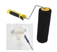 Rouleau de mastic mural texturé avec poils élastiques en nylon pour finition murale décorative - Kit d'outils de plâtrage rond à long manche (noir)