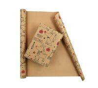 Rouleau de papier cadeau de Noël motif cerf avec gros bois et nez rouge - 1 mini rouleau de 43 x 300 cm par rouleau - Papier kraft marron vintage adorable renne rustique pour Noël, anniversaire