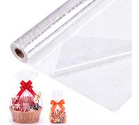 Rouleau de papier cadeau en cellophane transparent avec étoiles pour paniers, bouquets, cadeaux, bricolage, fête, mariage, anniversaire - 45 m x 80 cm