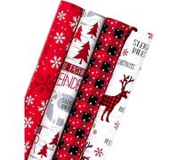Rouleau de papier de Noël Scènes de forêt rustiques de vacances Flocon de neige Rouge Plaid d'élan