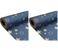 Rouleau de papier d'emballage cadeau 43 cm x 15 m, papier kraft étoile bleue recyclable pour Noël, anniversaire, Halloween, décoration de fête de mariage (Lot de 2)