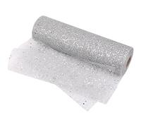 Rouleau de ruban en tulle pailleté pour Noël de Trimming Shop, 27,9 cm x 24,6 m, avec paillettes brillantes et sequins, argenté pour arbre de Noël, chemin de table, mariage, décoration de banquet
