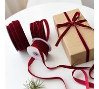 Rouleau de ruban en velours de 10 m pour décoration de couronne de sapin de Noël, travaux manuels, emballages et nœuds (2,5 cm, rouge)