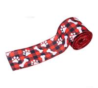 Rouleau de ruban métallique à motif pattes de chien pour décoration de vacances et emballage de vacances Sangle en polyester avec bord en fer pour nœuds à faire soi-même Fournitures de fête Marron 6