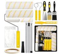 Rouleau Peinture, Rouleau Peinture Mousse Kit De Peinture 20 Pièces Avec Rouleau Long Poil 9", Manche Télescopique, Pinceaux, Bac, Bâche Et Accessoires Pour Murs