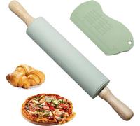 Rouleaux à pâtisserie en silicone avec manche en bois et spatule à pâte en silicone – Idéal pour la préparation de pizzas, de pâtisseries et de fondant