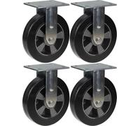 roulette 200mm 8" en caoutchouc noir, fixe, capacité 1800kg, jeu de 4