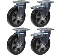 roulette 200mm 8" en caoutchouc noir, pivotante et avec frein, capacité de 1800kg, jeu de 4