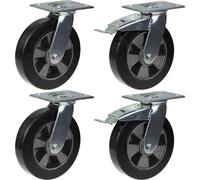 roulette 200mm 8" en caoutchouc noir, pivotante et avec frein, capacité de 1800kg, jeu de 4