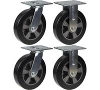 roulette 200mm 8" en caoutchouc noir, pivotante et fixe, capacité de 1800kg, jeu de 4