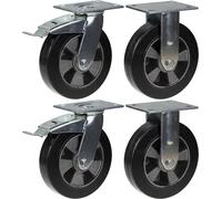 roulette 200mm 8" frein caoutchouc noir & fixe capacité 1800kg, jeu de 4