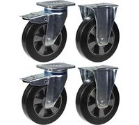 roulette 200mm 8" frein caoutchouc noir & fixe capacité 1800kg, jeu de 4