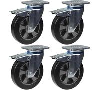 roulette 200mm 8" pivotante en caoutchouc noir avec frein, forte capacité de 1800kg, jeu de 4