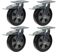 roulette 200mm 8" pivotante en caoutchouc noir avec frein, forte capacité de 1800kg, jeu de 4