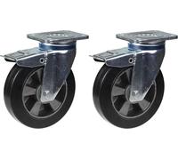 roulette 200mm 8" pivotante en caoutchouc noir avec frein, forte capacité de 900kg, jeu de 2