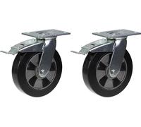 roulette 200mm 8" pivotante en caoutchouc noir avec frein, forte capacité de 900kg, jeu de 2