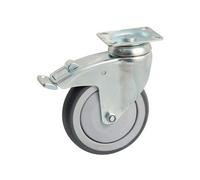 Roulette caoutchouc pivotante Ø125 à platine rectangulaire + frein AVL - Charge 100 kg - 550843O