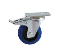 Roulette D100mm caoutchouc bleu platine pivotante avec frein - - 527842O