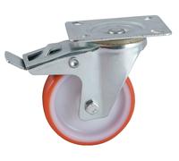 Roulette D160 mm polyuréthane rouge platine pivotante avec frein AVL 504845O