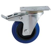 Roulette D200 mm caoutchouc bleu platine pivotante à frein AVL 527846O