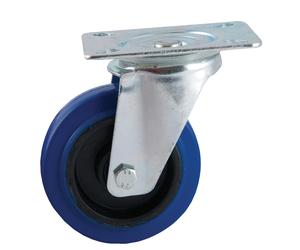 Roulette D200 mm caoutchouc bleu platine pivotante AVL 527836O