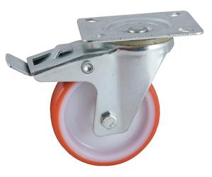 Roulette D200 mm polyuréthane rouge platine pivotante avec frein AVL 504846O