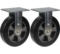 roulette de 200mm 8" en caoutchouc noir, fixe, capacité de 900kg, jeu de 2