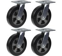 roulette de 200mm 8" en caoutchouc noir pivotante, capacité de 1800kg, jeu de 4
