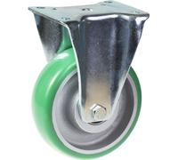 roulette fixe de 160mm avec polyuréthane élastique convexe vert sur centre en fonte