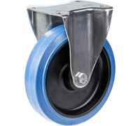 roulette fixe de 200 mm en acier inoxydable avec caoutchouc élastique bleu sur roue centrale en nylon