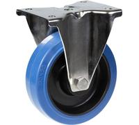 roulette fixe en acier inoxydable de 160 mm avec roue centrale en nylon et caoutchouc élastique bleu