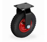 Roulette fixe Relaxdays 2 50-4 cap. 120 kg caoutchouc plaque acier pneumatique pour charges lourdes noir/rouge