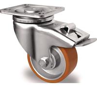Roulette pivotante - 100 mm, capacité de charge 250 kg, avec frein, plaque en polyuréthane L100 x l85 mm, couleur de la roulette : marron
