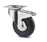 Roulette pivotante à frein sur platine charges - charge 205kg roue caoutchouc - Ø 200 mm TENTE