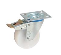 Roulette pivotante à platine + frein AVL - Roue nylon blanc Ø 100 - Charge 150 kg - 590842O