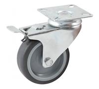 Roulette pivotante à platine rectangulaire à frein AVL - roue caoutchouc Ø 75 mm - alésage lisse - charge 70 kg - 552841L