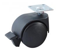 Roulette pivotante à platine rectangulaire + frein AVL - Doubles roues nylon Ø50 - Charge 40kg - 595080A