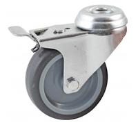 Roulette pivotante à trou central à frein AVL - roue caoutchouc Ø 75 mm - alésage lisse - charge 70 kg - 552975L